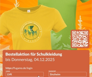 Bestellaktion für Schulkleidung: Beispielmotive und Login-Daten